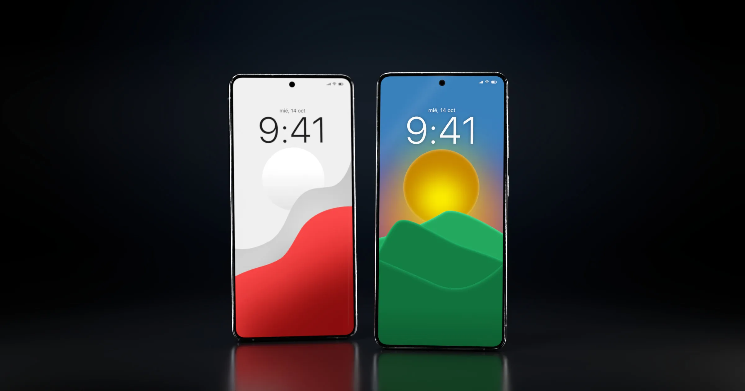 Tres móviles con wallpapers de la colección Scapes